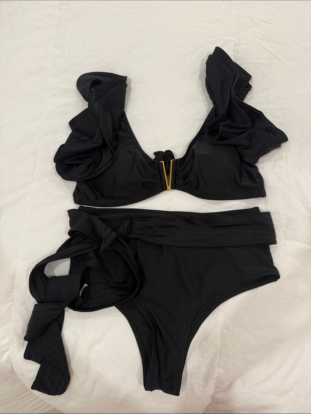 Black Ruffle High-Waist Bikini Set